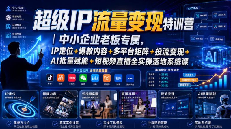 超级IP流量变现特训营｜中小企业老板专属，IP定位+爆款内容+多平台矩阵+投流变现+AI批量赋能+短视频直播全实操落地系统课-玻哥网络技术工作室