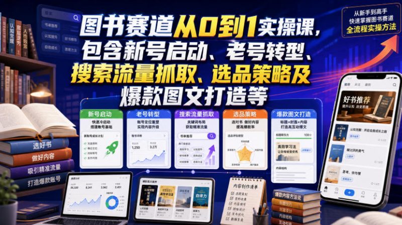 图书赛道从0到1实操课，包含新号启动、老号转型、搜索流量抓取、选品策略及爆款图文打造等-玻哥网络技术工作室
