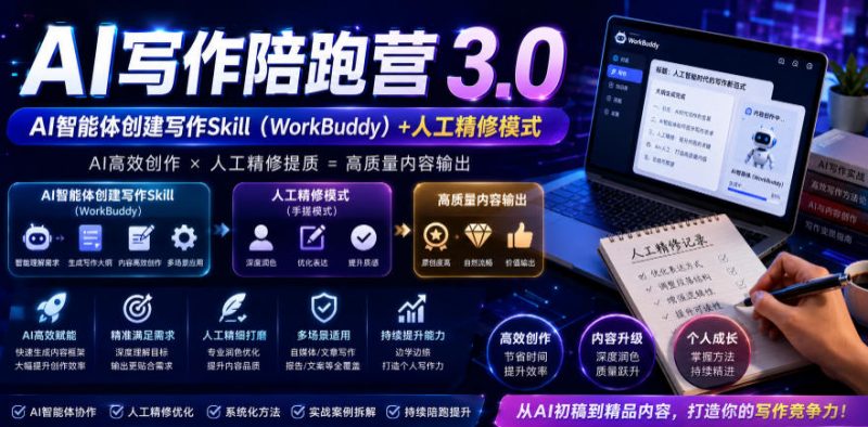 AI写作陪跑营3.0，Ai智能体创建写作skill(workbuddy)+人工手写模式(手搓模式)，去除AI痕迹(头条号、公众号、百家号)(更新0730)-玻哥网络技术工作室