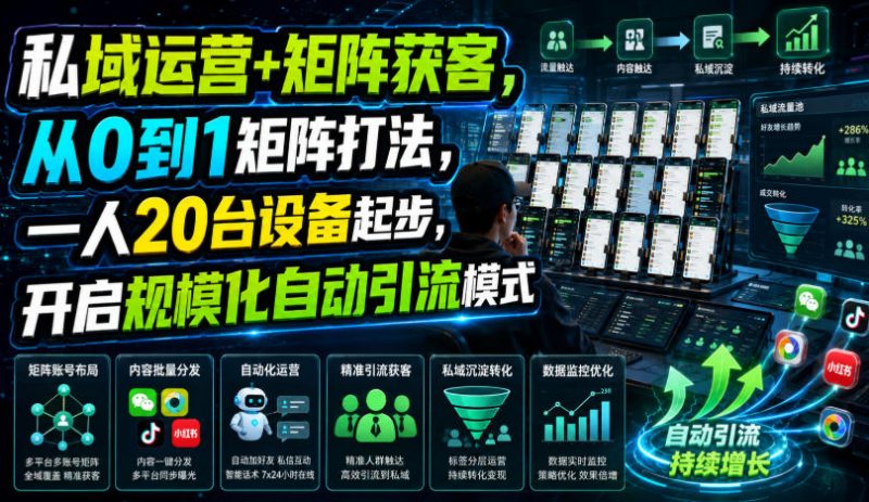 私域运营+矩阵获客，从0到1矩阵打法，一人20台设备起步，开启规模化自动引流模式！-玻哥网络技术工作室