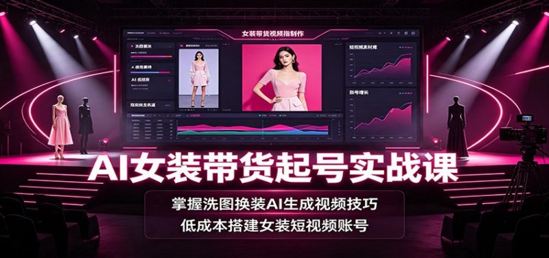 AI女装带货起号实战课：掌握洗图换装AI生成视频技巧，低成本搭建女装短视频账号-玻哥网络技术工作室
