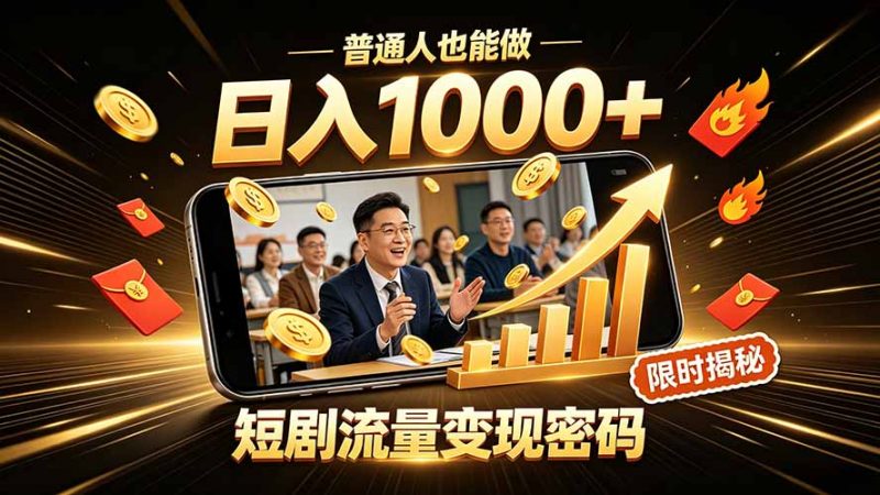 一部手机做短剧分发，不用真人出镜、不用拍摄剧本，快手流量变现日赚千元-玻哥网络技术工作室
