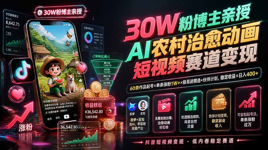 图片[2]-30W粉博主亲授AI农村治愈动画短视频赛道变现：60条作品起号×单条涨粉1W+×极易进精选+伙伴计划，稳定收益×日入400+-玻哥网络技术工作室