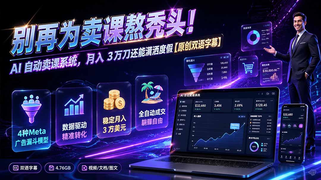 图片[1]-别再为卖课熬秃头！AI 自动卖课系统，月入 3 万刀还能潇洒度假【原创双语字幕】-玻哥网络技术工作室