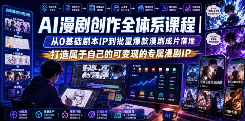 AI漫剧创作全体系课程｜从0基础剧本IP到批量爆款漫剧成片落地，打造属于自己的可变现的专属漫剧IP-玻哥网络技术工作室
