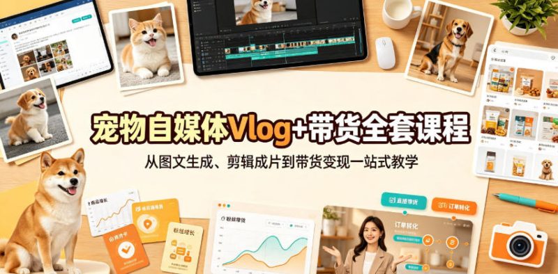 宠物自媒体Vlog+带货全套课程｜从图文生成、剪辑成片到带货变现一站式教学-玻哥网络技术工作室