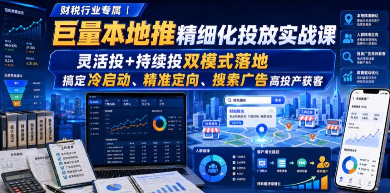 财税行业专属｜巨量本地推精细化投放实战课，灵活投+持续投双模式落地，搞定冷启动、精准定向、搜索广告高投产获客-玻哥网络技术工作室