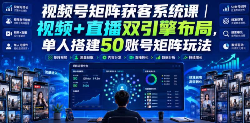 视频号矩阵获客系统课｜视频+直播双引擎布局，单人搭建50账号矩阵玩法，流量入池、搜索占位、全域引流沉淀私域全流程教学-玻哥网络技术工作室