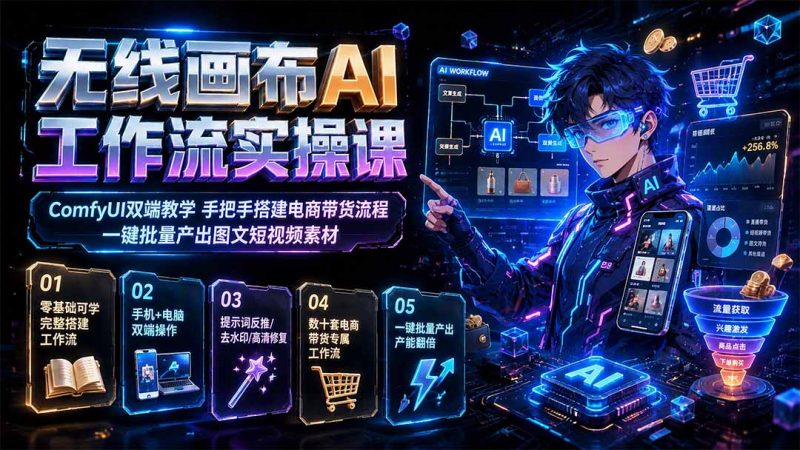 无线画布AI工作流实操课｜ComfyUI双端教学，手把手搭建电商带货流程，一键批量产出图文短视频素材-玻哥网络技术工作室