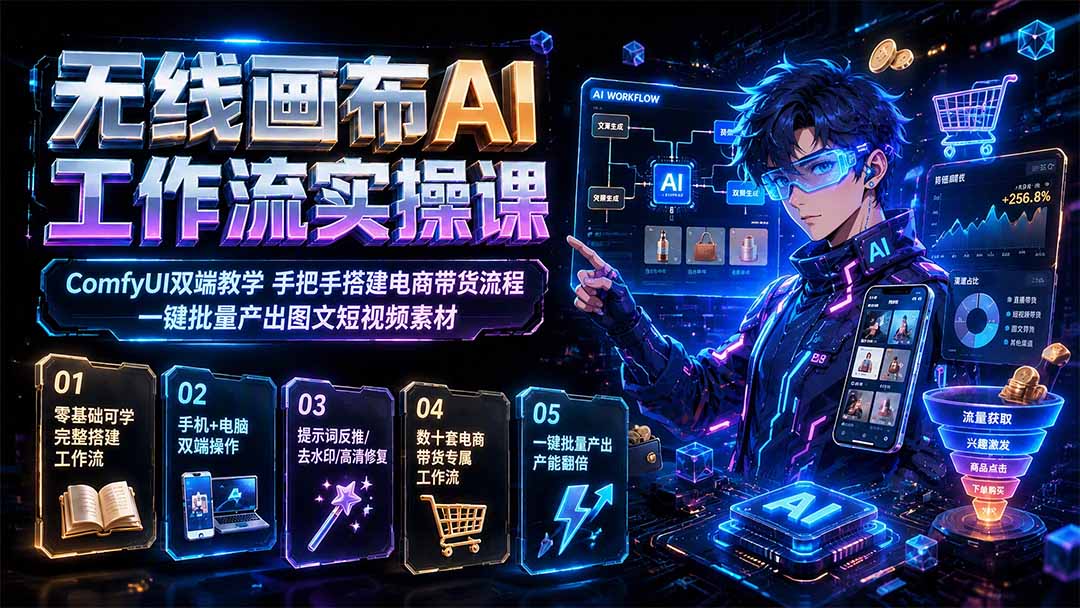 图片[2]-无线画布AI工作流实操课｜ComfyUI双端教学，手把手搭建电商带货流程，一键批量产出图文短视频素材-玻哥网络技术工作室