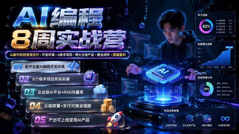 AI编程8周实战营：从敲代码到变现交付×开发环境×6练手项目×两大主线产品×商业闭环×跨越盈利-玻哥网络技术工作室