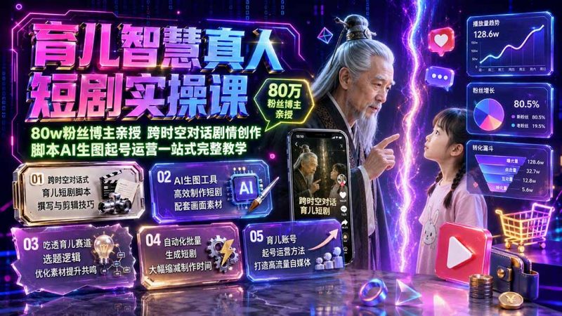 育儿智慧真人短剧实操课｜80w粉丝博主亲授，跨时空对话剧情创作，脚本AI生图起号运营一站式完整教学-玻哥网络技术工作室