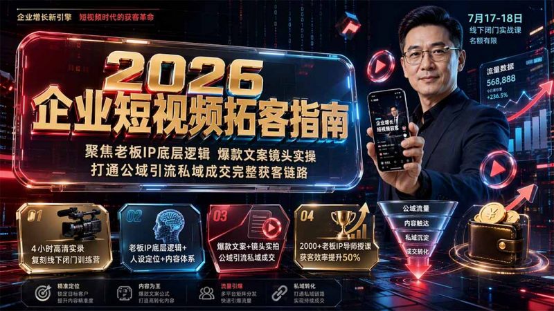 2026企业短视频拓客指南：聚焦老板IP底层逻辑，爆款文案镜头实操，打通公域引流私域成交完整获客链路-玻哥网络技术工作室