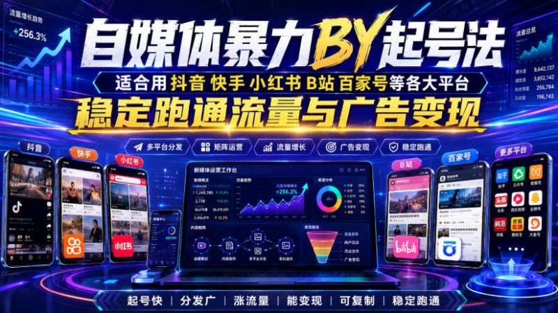 自媒体暴力搬运起号法，适合用抖音快手小红书B站百家号等各大平台，稳定跑通流量与广告变现-玻哥网络技术工作室