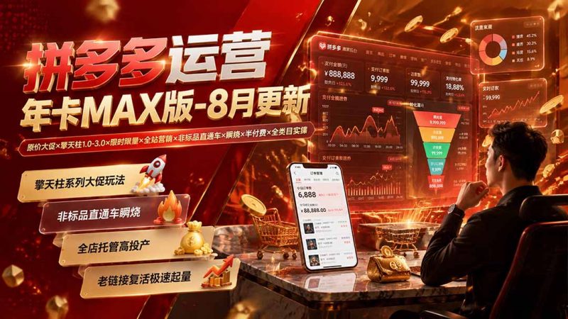 拼多多运营年卡MAX版-8月：原价大促×擎天柱1.0-3.0×限时限量×全站营销×非标品直通车×瞬烧×半付费×全类目实操-玻哥网络技术工作室