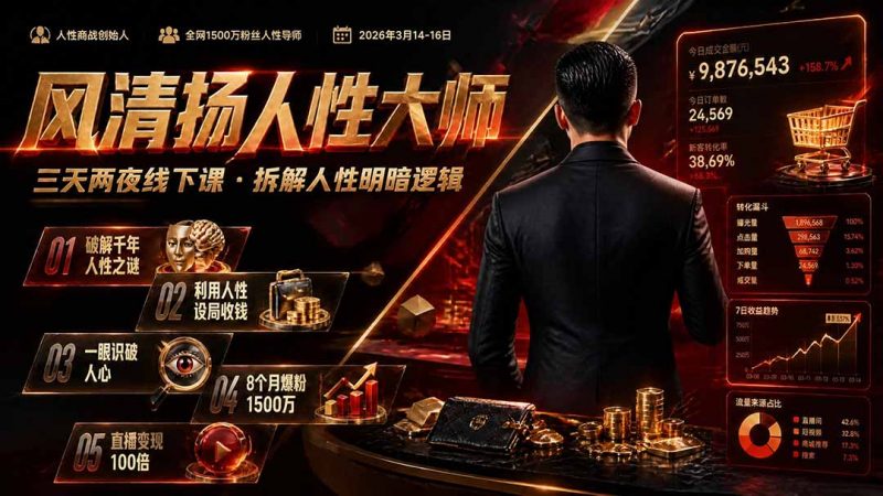 风清扬人性大师-三天两夜3月14-16线下课2026年｜拆解人性明暗逻辑，识人避坑，千万粉涨粉+直播百倍变现实战教学-玻哥网络技术工作室