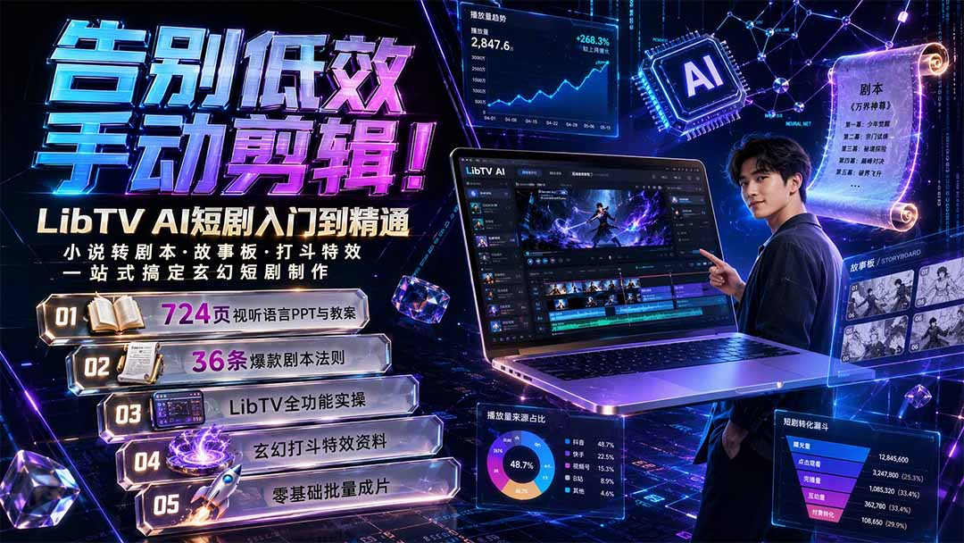 图片[2]-告别低效手动剪辑！LibTV AI短剧入门到精通，小说转剧本方法，故事板打斗特效一站式搞定玄幻短剧制作-玻哥网络技术工作室