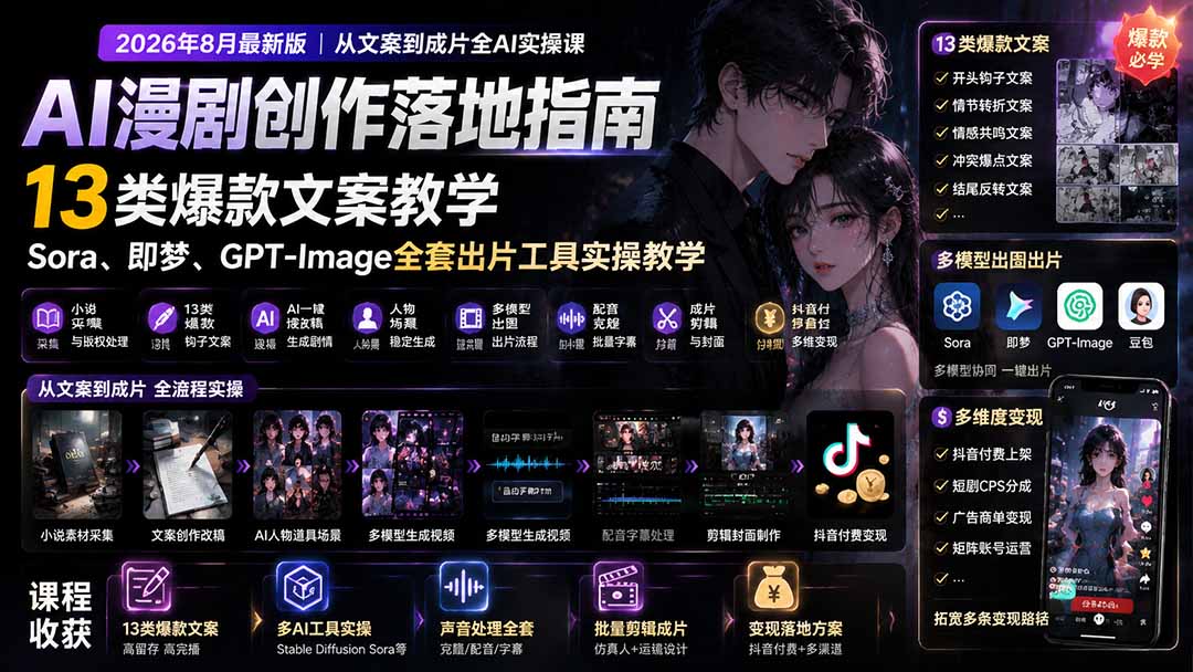 图片[2]-AI漫剧创作落地指南｜13类爆款文案教学，Sora、即梦、GPT-Image全套出片工具实操教学-玻哥网络技术工作室