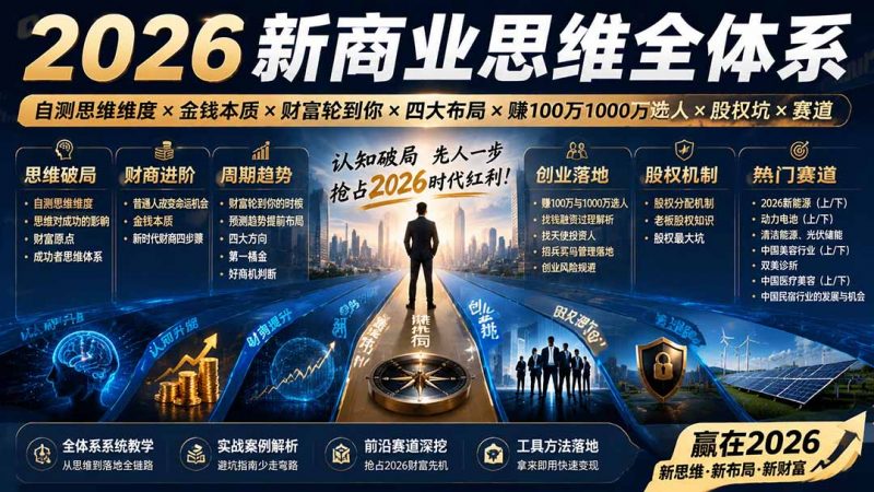 2026新商业思维全体系：自测思维维度×金钱本质×财富轮到你×四大布局×赚100万1000万选人×股权坑×赛道-玻哥网络技术工作室