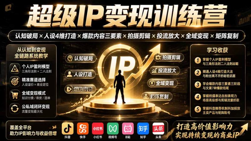 超级IP变现训练营：认知破局×人设4维打造×爆款内容三要素×拍摄剪辑×投流放大×全域变现×矩阵复制-玻哥网络技术工作室
