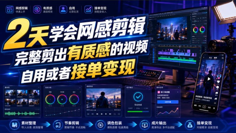 2天学会网感剪辑，完整剪出有质感的视频，自用或者接单变现-玻哥网络技术工作室