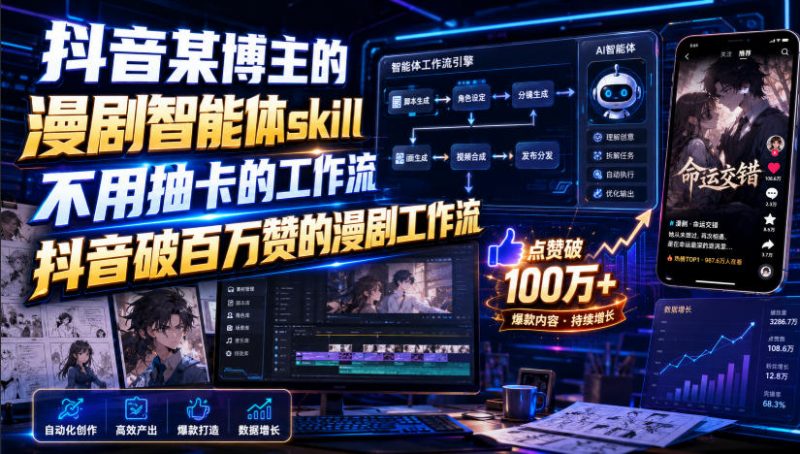 抖音某博主的漫剧智能体skill，不用抽卡的工作流，抖音破百万赞的漫剧工作流-玻哥网络技术工作室