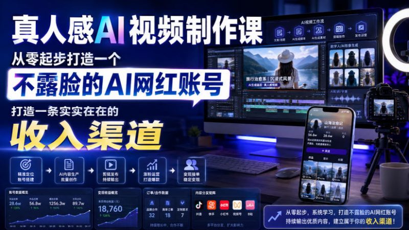 真人感AI视频制作课，从零起步打造一个不露脸的AI网红账号，打造一条实实在在的收入渠道【原创双语字幕】-玻哥网络技术工作室