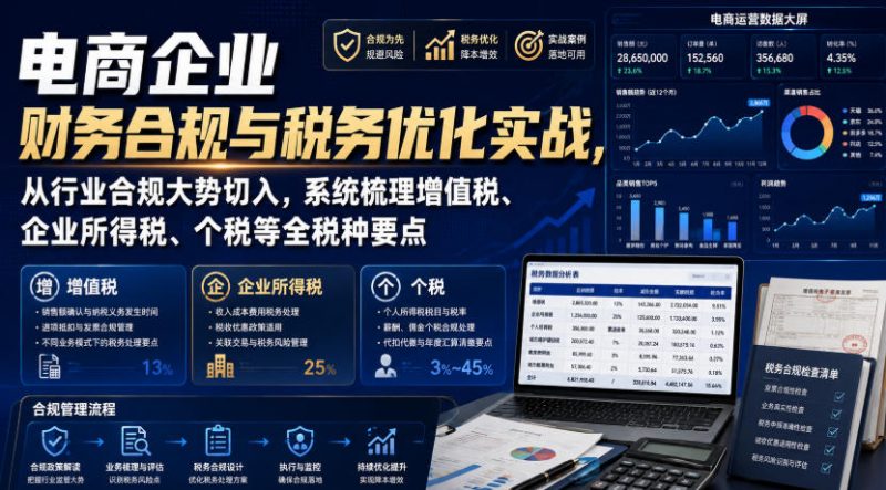 电商企业财务合规与税务优化实战，从行业合规大势切入，系统梳理增值税、企业所得税、个税等全税种要点-玻哥网络技术工作室