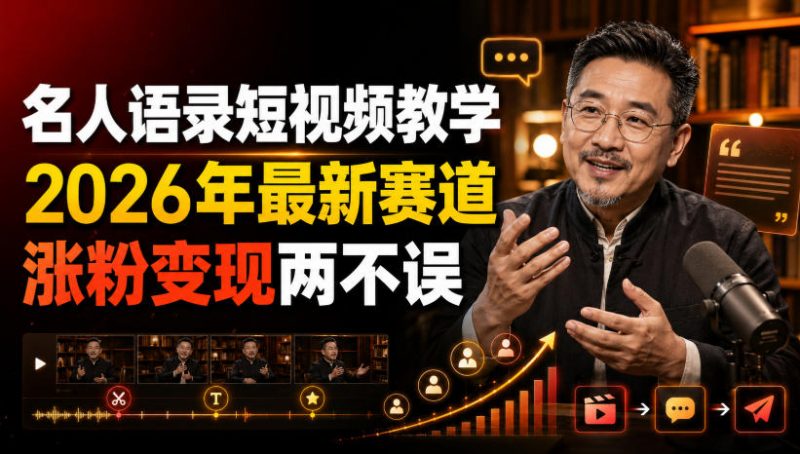 名人语录短视频教学，2026年最新赛道，涨粉变现两不误-玻哥网络技术工作室