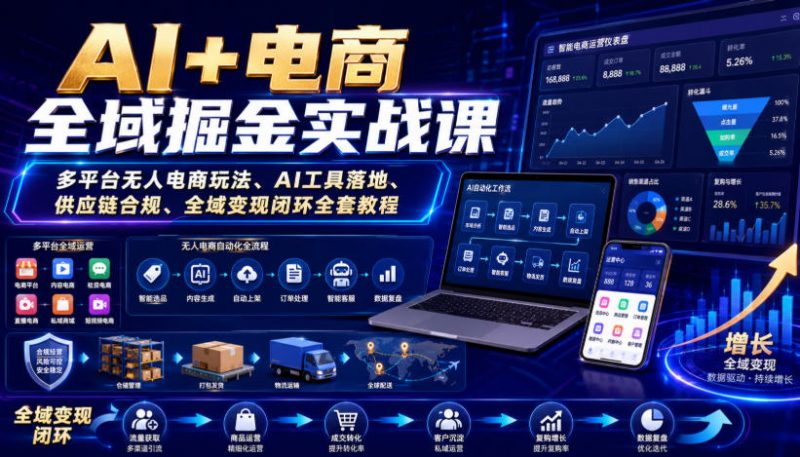 AI+电商全域掘金实战课|多平台无人电商玩法、AI工具落地、供应链合规、全域变现闭环全套教程-玻哥网络技术工作室