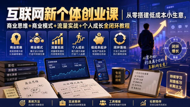 互联网新个体创业课｜从零搭建低成本小生意，商业思维+商业模式+流量实战+个人成长全闭环教程-玻哥网络技术工作室
