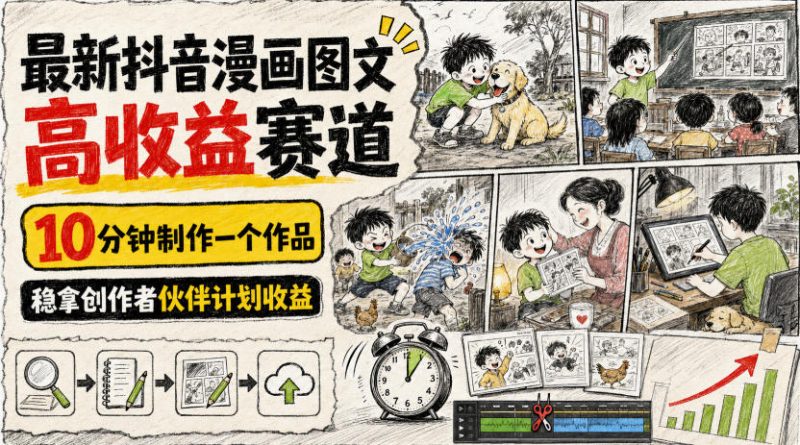最新抖音漫画图文高收益赛道，10分钟制作一个作品，稳拿创作者伙伴计划收益-玻哥网络技术工作室