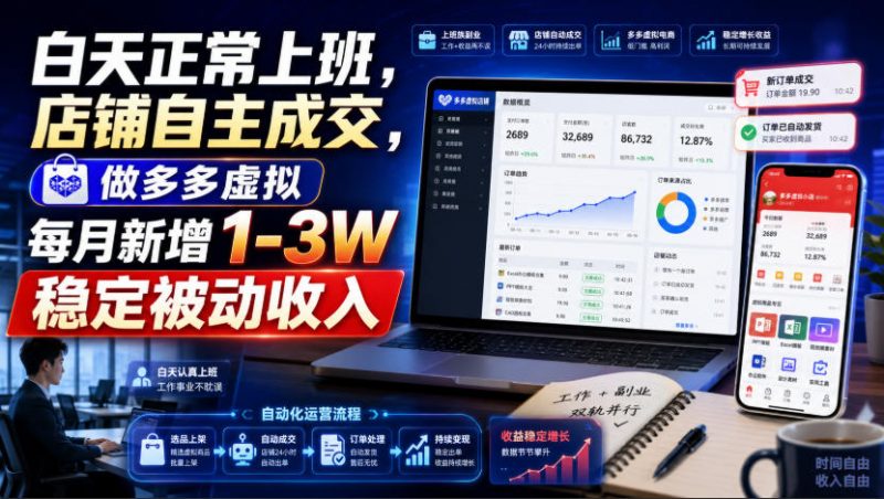 白天正常上班,店铺自主成交,做多多虚拟每月新增1-3W稳定被动收入【揭秘】-玻哥网络技术工作室