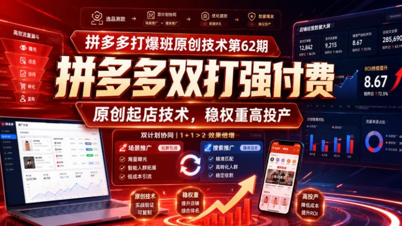 拼多多打爆班原创技术第62期，拼多多双打强付费，原创起店技术，稳权重高投产-玻哥网络技术工作室