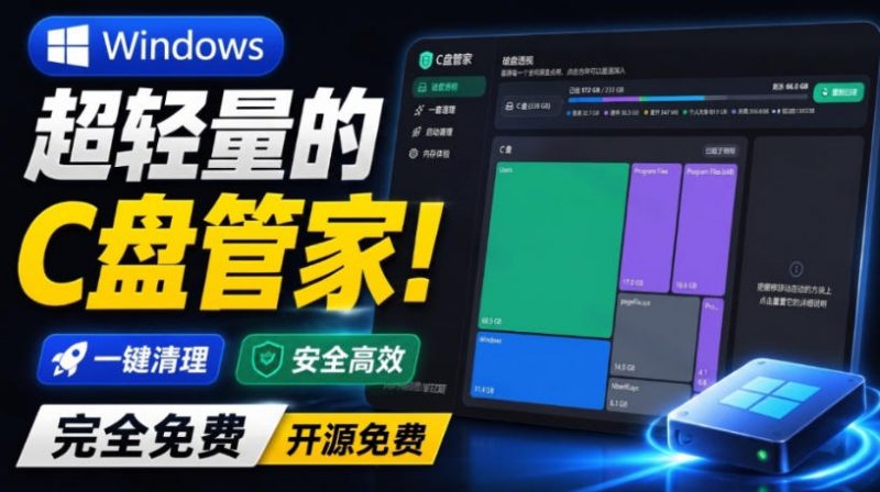 Windows超轻量的C盘管家！超级有特点，支持磁盘分析及清理提醒，2M大小体积，完全免费C盘管家-玻哥网络技术工作室