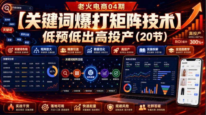 老火电商04期:【关键词爆打矩阵技术】低预低出高投产(20节)-玻哥网络技术工作室