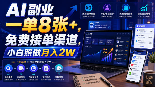 AI副业一单8张+，免费接单渠道，小白照做月入2W【揭秘】-玻哥网络技术工作室