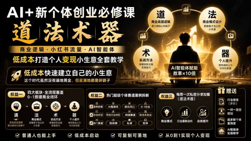 AI+新个体创业必修课|道法术器|商业逻辑·小红书流量·AI智能体|低成本打造个人变现小生意全套教学-玻哥网络技术工作室