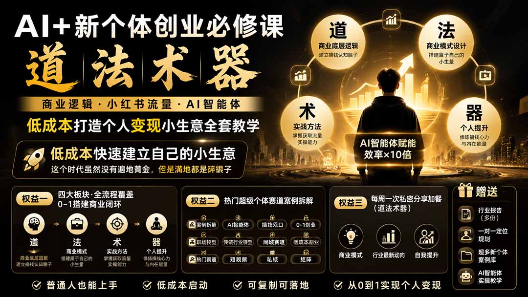 图片[2]-AI+新个体创业必修课｜道法术器｜商业逻辑·小红书流量·AI智能体｜低成本打造个人变现小生意全套教学-玻哥网络技术工作室