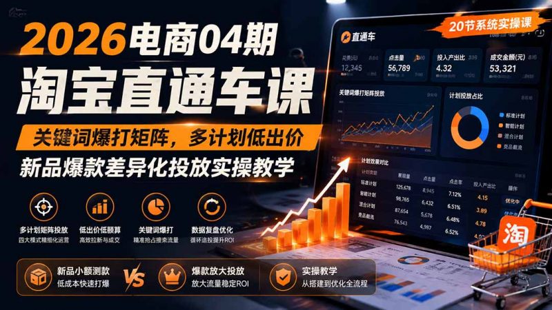 2026电商04期淘宝直通车课｜关键词爆打矩阵，多计划低出价，新品爆款差异化投放实操教学-玻哥网络技术工作室