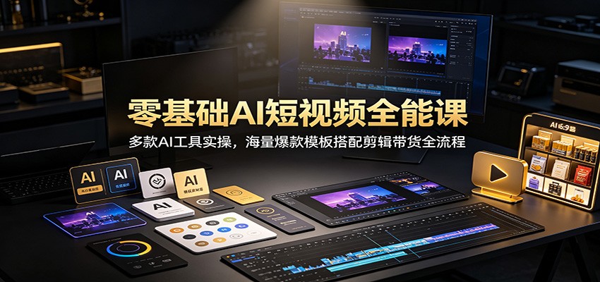 图片[1]-零基础AI短视频全能课：多款AI工具实操，海量爆款模板搭配剪辑带货全流程-玻哥网络技术工作室