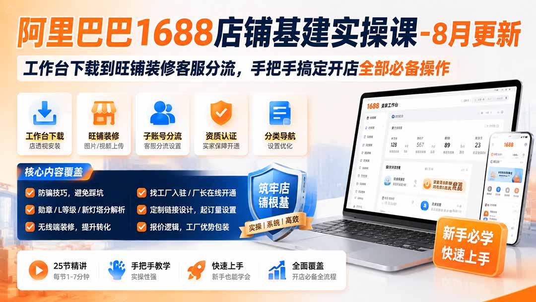 图片[2]-阿里巴巴1688店铺基建实操课-8月更新；工作台下载到旺铺装修客服分流，手把手搞定开店全部必备操作-玻哥网络技术工作室