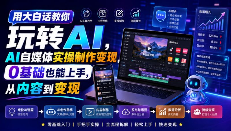 用大白话教你玩转AI,AI自媒体实操制作变现,0基础也能上手,从内容到变现-玻哥网络技术工作室
