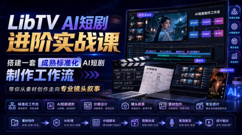 LibTV AI短剧进阶实战课，搭建一套成熟标准化AI短剧制作工作流，带你从素材创作走向专业镜头叙事-玻哥网络技术工作室