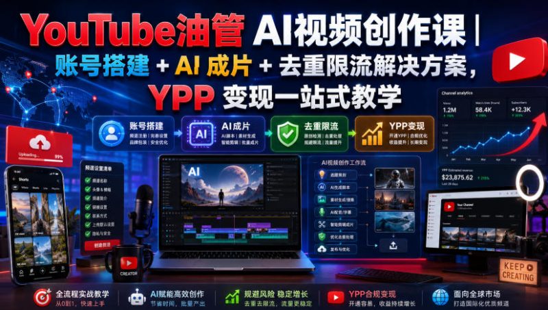 YouTube油管AI视频创作课｜账号搭建+AI成片+去重限流解决方案，YPP变现一站式教学(更新0809)-玻哥网络技术工作室