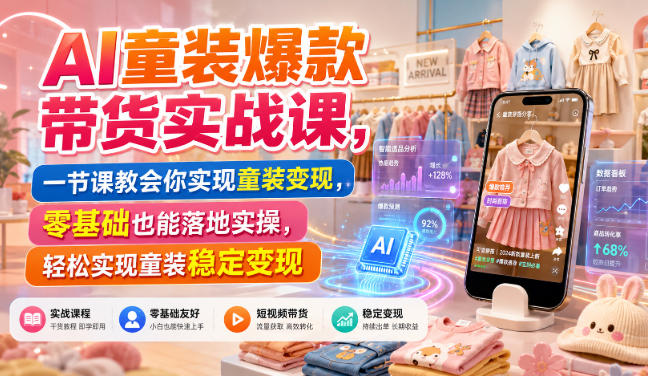 AI童装爆款带货实战课，一节课教会你实现童装变现，零基础也能落地实操-玻哥网络技术工作室
