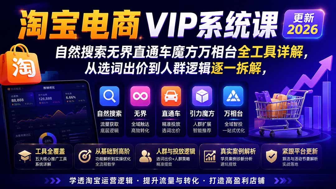 图片[2]-淘宝电商VIP系统课-更新8月；自然搜索无界直通车魔方万相台全工具详解，从选词出价到人群逻辑逐一拆解-玻哥网络技术工作室
