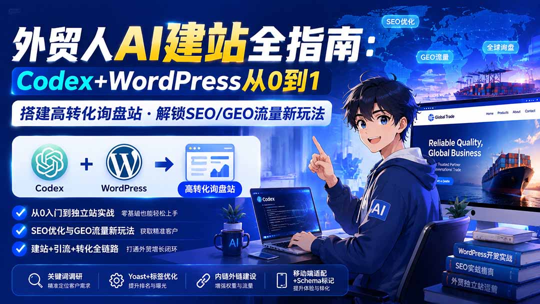 图片[1]-外贸人AI建站全指南：Codex+WordPress从0到1·搭建高转化询盘站·解锁SEO/GEO流量新玩法-更新-玻哥网络技术工作室