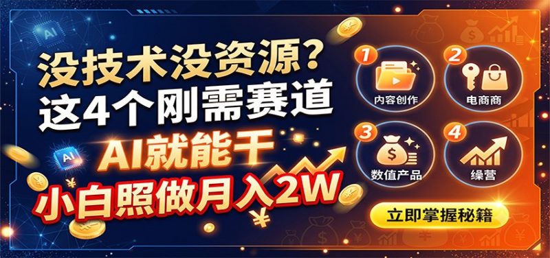 没技术没资源？这4个刚需赛道，AI就能干，小白照做月入2W-玻哥网络技术工作室