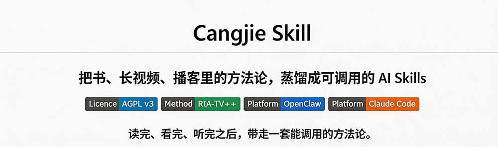 图片[1]-全网走红！GitHub上6.7K Star的开源项目，把任何书、长视频、播客蒸馏成AI工具，值得收藏 cangjie-skill-玻哥网络技术工作室